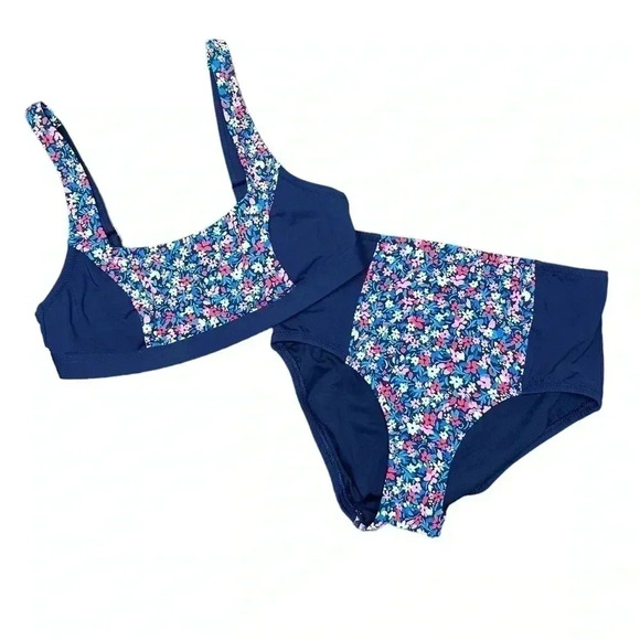 Lands’ End X Draper James Navy Floral Square Neck 2-Pc Swimsuit Size 2 Size 4 - Picture 2 of 7